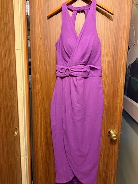 Siena Studio Vibrant Purple Halter Midi Dress with Belt Detail